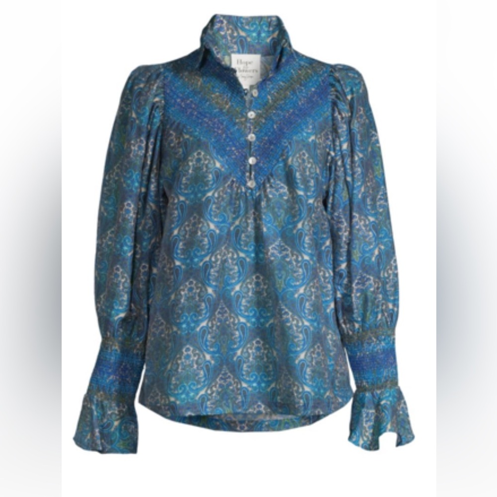 Soft Smocked Paisley top in blues and green, Hope for Flowers byTracey Reese